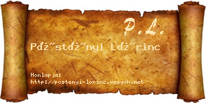 Pöstényi Lőrinc névjegykártya